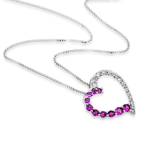 created pink & white sapphire heart pendant in sterling silver